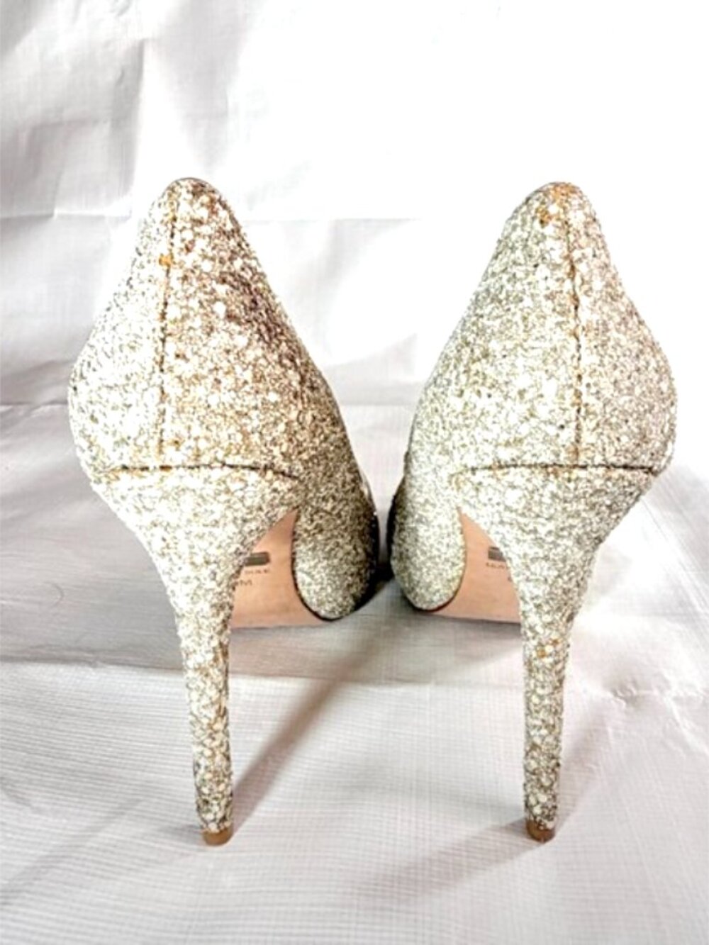 Badgley Mischka "Kassidy/Kassidy II" Silver Glitter Peep-Toe Pumps - Size 8-1/2 - Picture 4 of 8